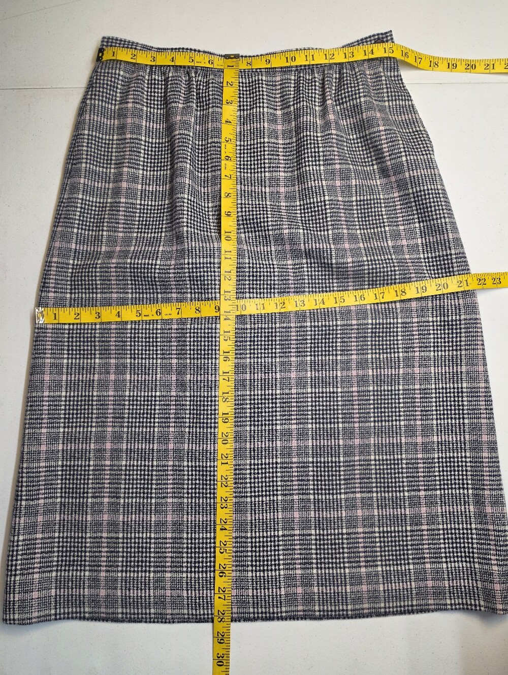 Pendelton Vintage Wool Midi Skirt Navy Blue White and Pink Plaid - Picture 7 of 7